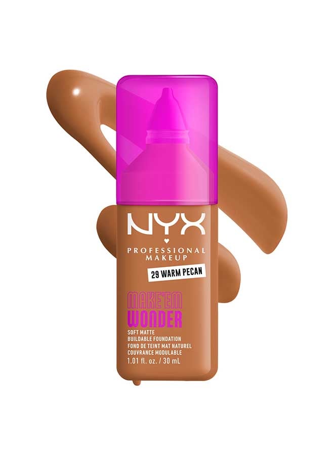 NYX PROFESSIONAL MAKEUP Make 'EM Wonder, 24H Soft Matte Foundation, Undetectable  Finish, Warm Pecan - Image 1